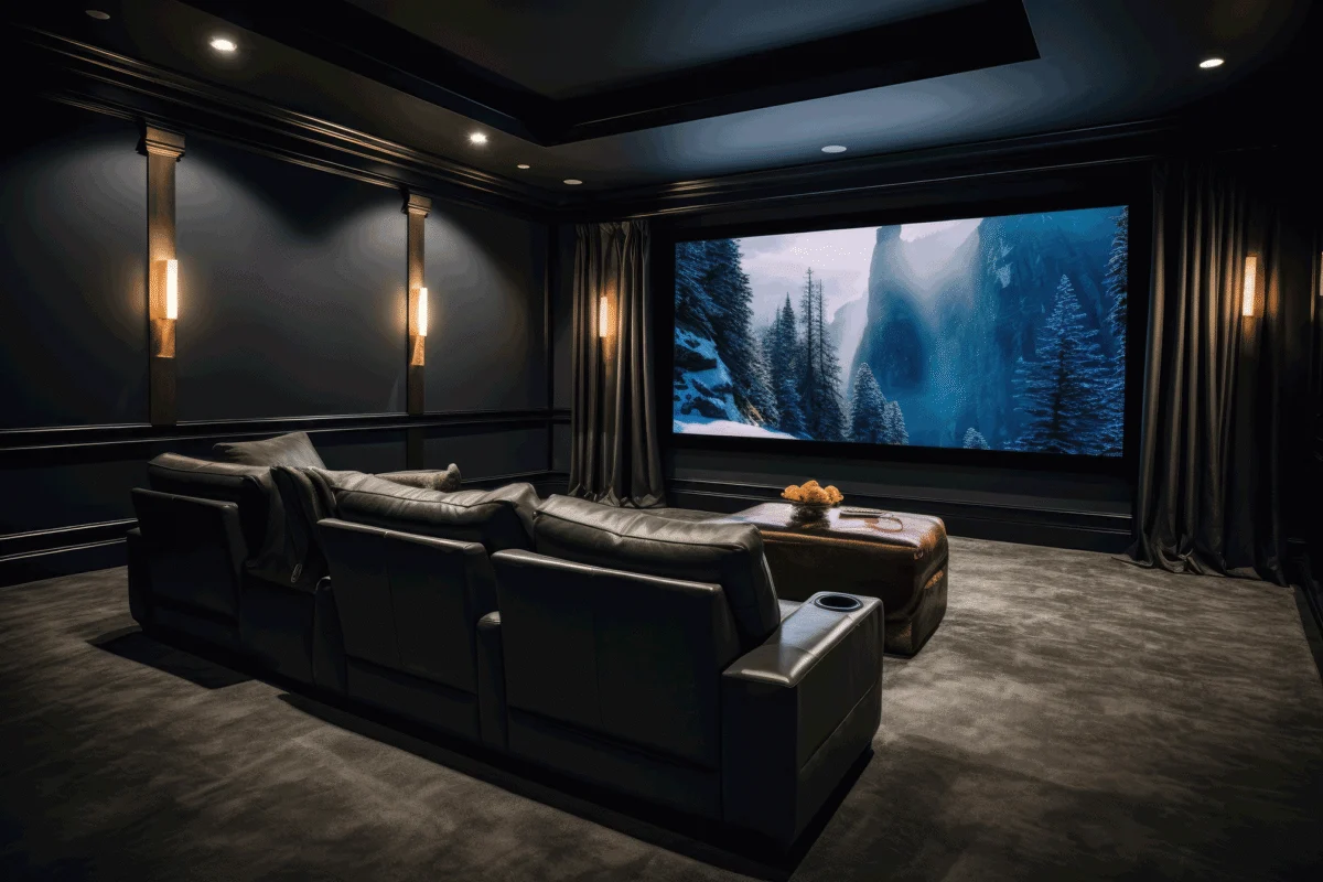Designed home cinema room with lighting